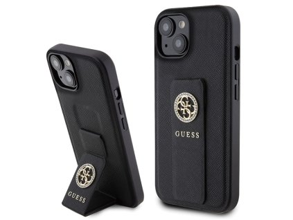 54921 guess grip stand 4g saffiano strass guhcp15spgssadk ochranny kryt s uchytom 4g vzorom a kamienkami pre iphone 15 cierny