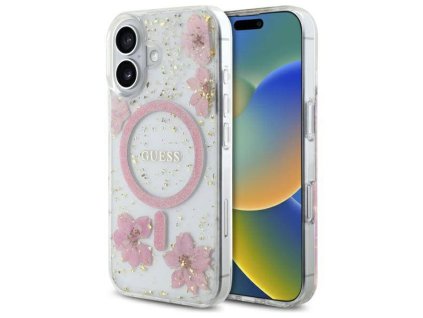 48885 1 guess hardcase resin flowers and glitter magsafe guhmp16srbfgfgmp kryt na iphone 16 ruzovy s kvetinami