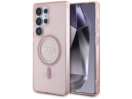 55530 guess iml glitter circle magsafe guhms25lhfgerep ochranny kryt s trblietavym kruhovym motivom a magsafe pre samsung galaxy s25 ultra ruzovy