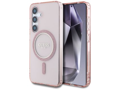 55026 guess iml glitter circle magsafe guhms25shfgerep ochranny kryt s trblietavym kruhovym motivom a magsafe pre samsung galaxy s25 ruzovy