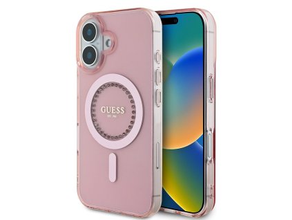 44418 guess iml kryt s kamienkami a magsafe na iphone 16 plus guhmp16mpftdtep ruzovy