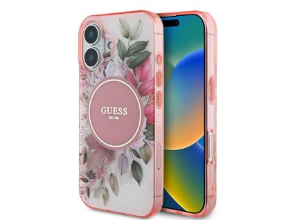44142 guess iml kvetinovy kryt s kruhom a magsafe na iphone 16 plus guhmp16mhfwbdcep ruzovy
