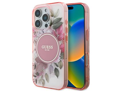 44130 guess iml kvetinovy kryt s kruhom a magsafe na iphone 16 pro max guhmp16xhfwbdcep ruzovy