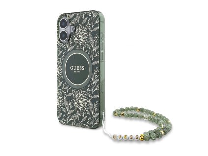 44115 guess iml kvetinovy kryt s perlovou snurkou a magsafe na iphone 16 plus guhmp16mhcpofpa zeleny