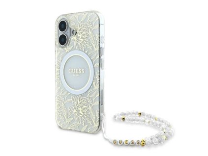 44121 guess iml kvetinovy kryt s perlovou snurkou a magsafe na iphone 16 plus guhmp16mhcpofph biely