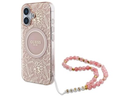 44118 guess iml kvetinovy kryt s perlovou snurkou a magsafe na iphone 16 plus guhmp16mhcpofpp ruzovy