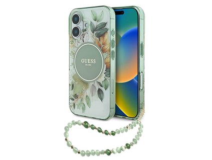 44220 guess iml kvetinovy kryt s perlovou snurkou a magsafe na iphone 16 plus guhmp16mhfwbrcesn zeleny