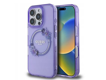 44295 guess iml kvetinovy kryt s vencekom a magsafe na iphone 16 pro guhmp16lhfwfcu fialovy