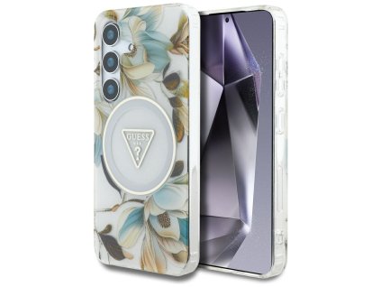 54783 guess iml metal glitter flowers triangle magsafe guhms25shflpedh kryt pre samsung galaxy s25 biela