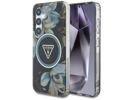 54789 guess iml metal glitter flowers triangle magsafe guhms25shflpedk kryt pre samsung galaxy s25 cierny