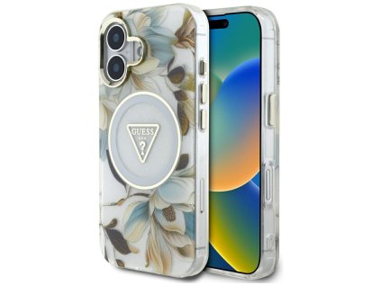 58455 guess iml metal glitter flowers triangle magsafe kryt pre iphone 16 biely