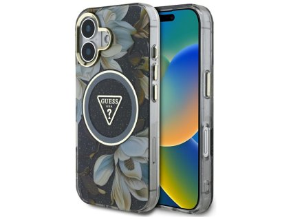 58452 guess iml metal glitter flowers triangle magsafe kryt pre iphone 16 cierny