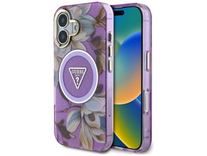 58461 guess iml metal glitter flowers triangle magsafe kryt pre iphone 16 fialovy