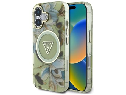 58458 guess iml metal glitter flowers triangle magsafe kryt pre iphone 16 zeleny