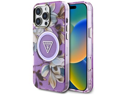 58473 guess iml metal glitter flowers triangle magsafe kryt pre iphone 16 pro fialovy