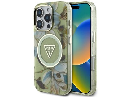 58470 guess iml metal glitter flowers triangle magsafe kryt pre iphone 16 pro zeleny