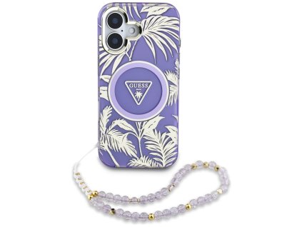 58506 guess iml palm trees triangle magsafe kryt s perlovou snurkou pre iphone 16 fialovy
