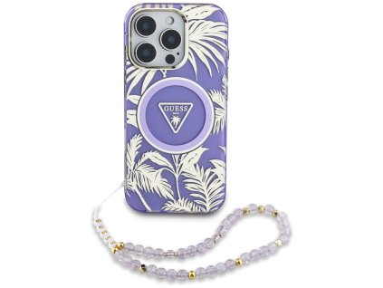 58509 guess iml palm trees triangle magsafe kryt s perlovou snurkou pre iphone 16 pro fialovy