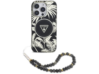 58518 guess iml palm trees triangle magsafe kryt s perlovou snurkou pre iphone 16 pro max cierny