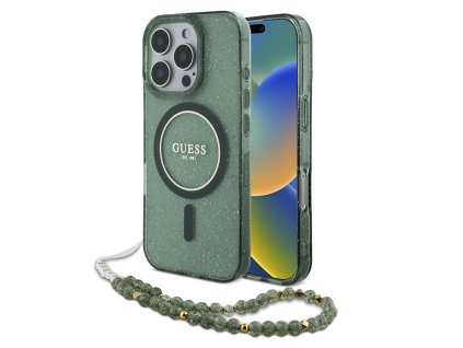 44277 guess iml trblietavy kryt s perlovou snurkou a magsafe na iphone 16 pro guhmp16lhgcrelsa zeleny