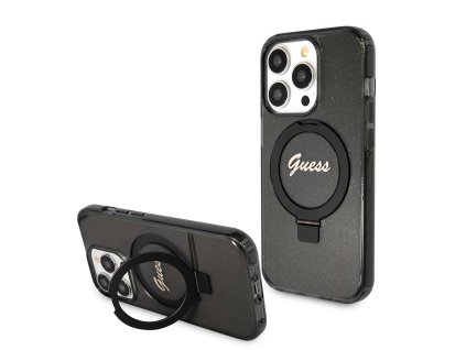46563 guess kruzkovy drziak script glitter s magsafe na iphone 15 pro guhmp15lhrsgsk cierny