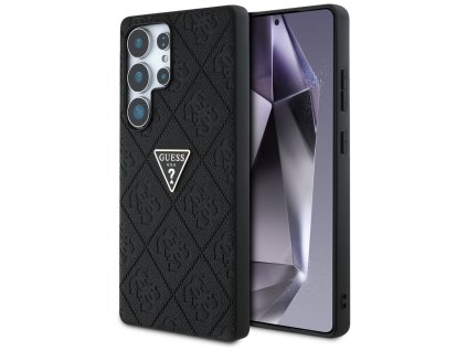 55533 guess leather grained hot stamp 4g triangle metal guhcs25lpgp4strk kozeny ochranny kryt s texturovanou upravou horucou razbou 4g a trojuholnikovym kovovym logom pre samsung galaxy s25 ultra cierny