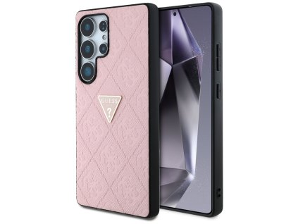 55044 1 guess leather grained hot stamp 4g triangle metal guhcs25lpgp4strp kozeny ochranny kryt s texturovanou upravou horucou razbou 4g a trojuholnikovym kovovym logom pre samsung galaxy s25 ultra ruzovy