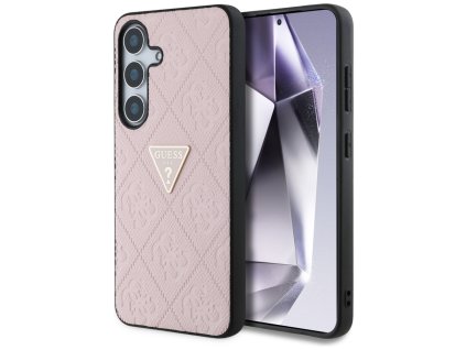 55041 1 guess leather grained hot stamp 4g triangle metal guhcs25spgp4strp kozeny ochranny kryt s texturovanou upravou horucou razbou 4g a trojuholnikovym kovovym logom pre samsung galaxy s25 ruzovy