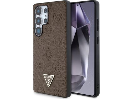 55047 7 guess peony grained hot stamp triangle logo magsafe guhms25lpgbtmw ochranny kryt s texturovanou upravou horucou razbou pivoniek trojuholnikovym logom a magsafe pre samsung galaxy s25 ultra hnedy