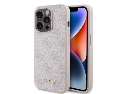 44976 guess pevny kryt 4g s kovovym zlatym logom na iphone 15 pro guhcp15lg4gfpi ruzovy