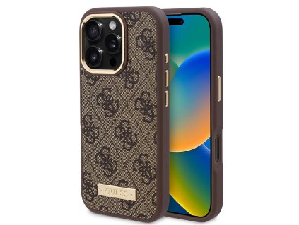 42900 guess pevny kryt 4g s logom a magsafe na iphone 16 pro max guhmp16xu4gprw hnedy
