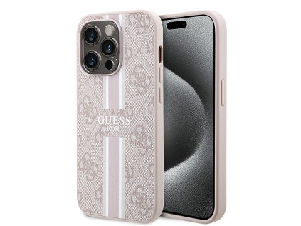 46530 guess pevny kryt 4g s potlacenymi pruhmi a magsafe na iphone 15 pro guhmp15lp4rpsp ruzovy