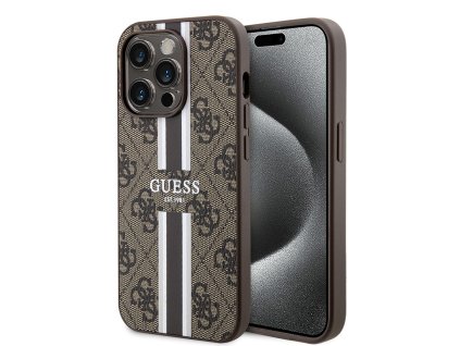 45390 guess pevny kryt 4g s potlacenymi pruhmi a magsafe na iphone 15 pro guhmp15lp4rpsw hnedy