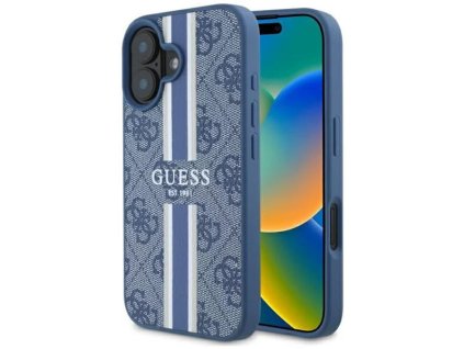 44577 guess pevny kryt 4g s potlacenymi pruhmi a magsafe na iphone 16 guhmp16sp4rpsb modry