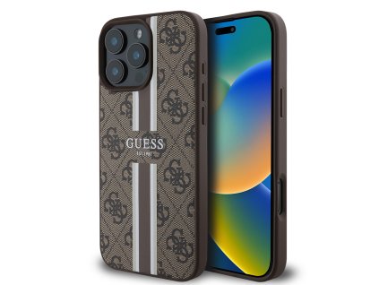 45384 guess pevny kryt 4g s potlacenymi pruhmi a magsafe na iphone 16 pro guhmp16lp4rpsw hnedy