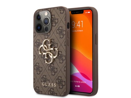 46680 guess pevny kryt 4g s velkym kovovym logom na iphone 13 pro guhcp13l4gmgbr hnedy