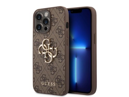 46746 guess pevny kryt 4g s velkym kovovym logom na iphone 14 pro max guhcp14x4gmgbr hnedy