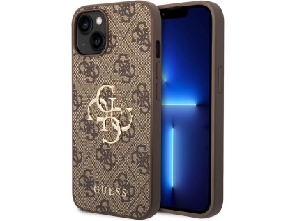 46467 guess pevny kryt 4g s velkym kovovym logom na iphone 15 guhcp15s4gmgbr hnedy