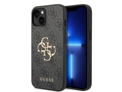 46602 guess pevny kryt 4g s velkym kovovym logom na iphone 15 guhcp15s4gmggr sivy