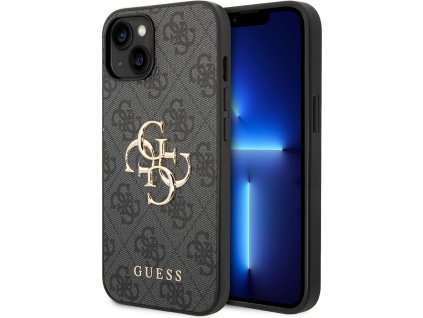 46479 guess pevny kryt 4g s velkym kovovym logom na iphone 15 plus guhcp15m4gmggr sivy