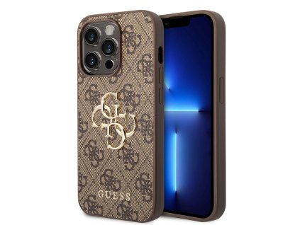 45921 guess pevny kryt 4g s velkym kovovym logom na iphone 15 pro guhcp15l4gmgbr hnedy