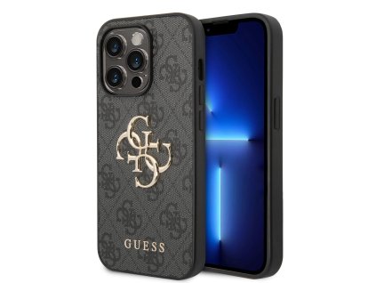 45924 guess pevny kryt 4g s velkym kovovym logom na iphone 15 pro guhcp15l4gmggr sivy