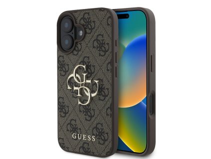 45534 guess pevny kryt 4g s velkym logom na iphone 16 plus guhcp16m4gmgbr hnedy
