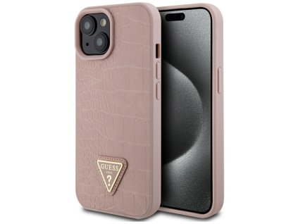 44664 5 guess puzdro s krokodilim vzorom a kovovym trojuholnikovym logom na iphone 15 guhcp15spcrthcp ruzove