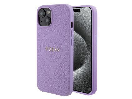 46593 guess saffiano magsafe kryt na iphone 15 plus guhmp15mpsahmcu fialovy