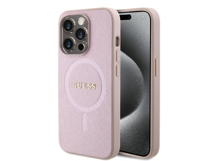 45450 guess saffiano magsafe kryt na iphone 15 pro guhmp15lpsahmcp ruzovy
