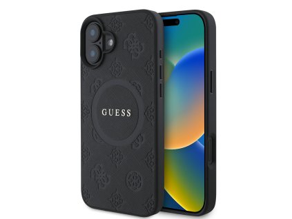 46569 guess saffiano pivonkovy kryt s klasickym logom a magsafe na iphone 16 guhmp16spsapsmek cierny