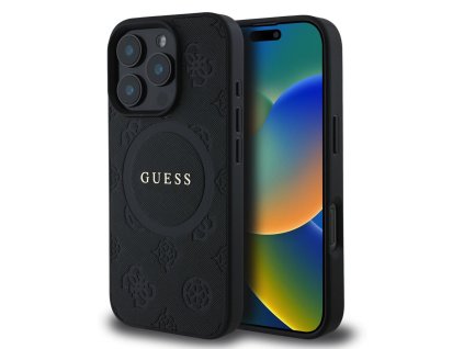 44601 guess saffiano pivonkovy kryt s klasickym logom a magsafe na iphone 16 pro guhmp16lpsapsmek cierny