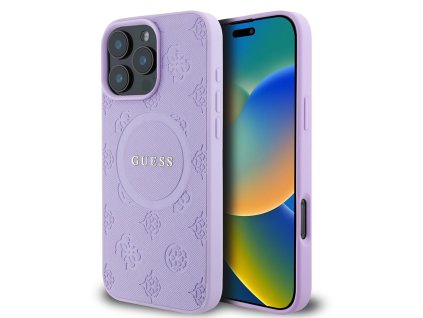 44595 guess saffiano pivonkovy kryt s klasickym logom a magsafe na iphone 16 pro guhmp16lpsapsmeu fialovy