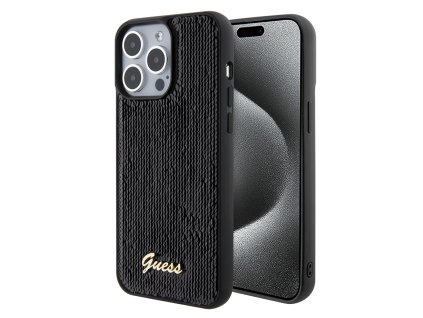 54894 guess sequin script metal guhcp15xpsfdgsk ochranny kryt s flitrovym script logom a kovovymi detailmi pre iphone 15 pro max cierny